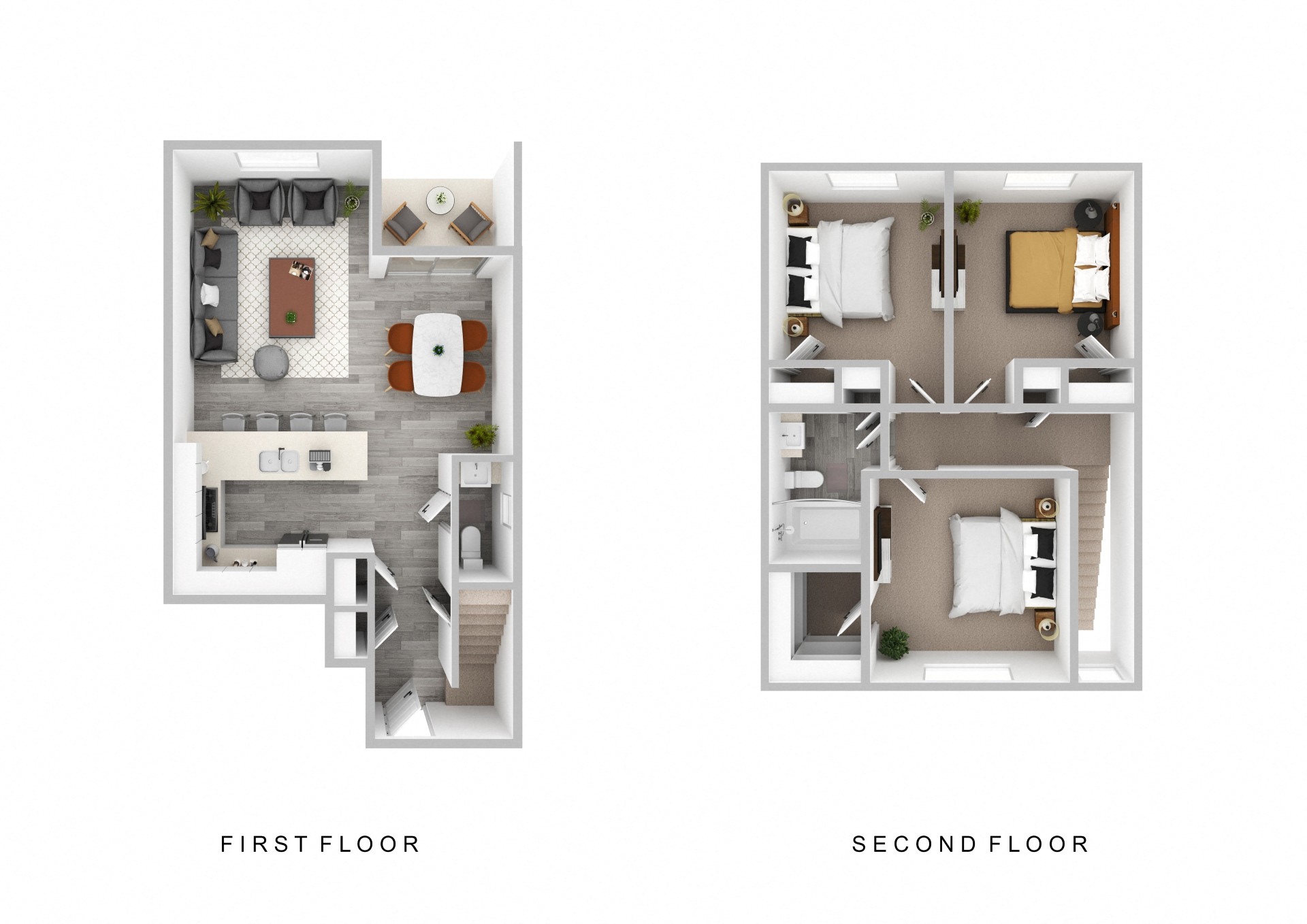 Evergreen Townhouses in Springfield, Oregon 3x1.5 3D Floor Plan